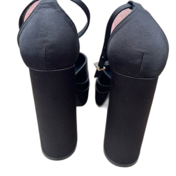 Black 6 in block heel with 2 in platform, glossy fabric, cool disco shoes, 8 - Picture 7 of 11